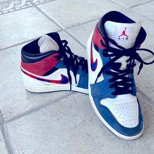 Nike Air Jordan high top Mens size 10 1/2 good used condition white and Red $85